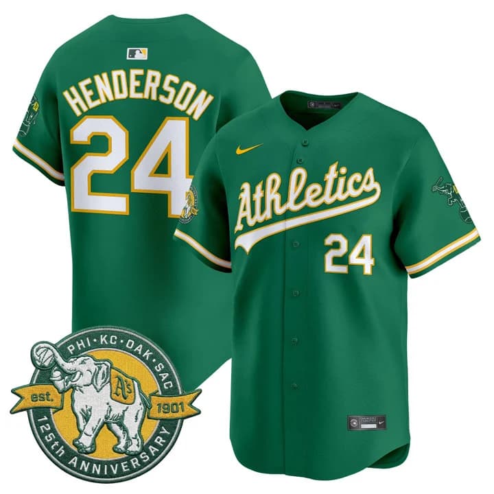 Men's Oakland Athletics 125th Anniversary Patch Vapor Premier Limited Jersey - All Stitched Rickey Henderson   24