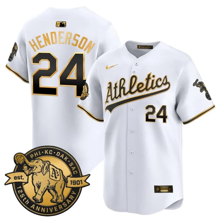 Men's Oakland Athletics 125th Anniversary Patch Vapor Premier Limited Jersey - All Stitched Rickey Henderson  24