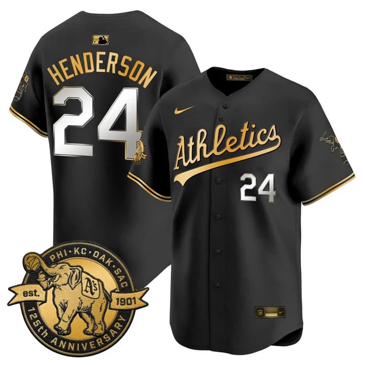 Men's Oakland Athletics 125th Anniversary Patch Vapor Premier Limited Jersey - All Stitched Rickey Henderson 24
