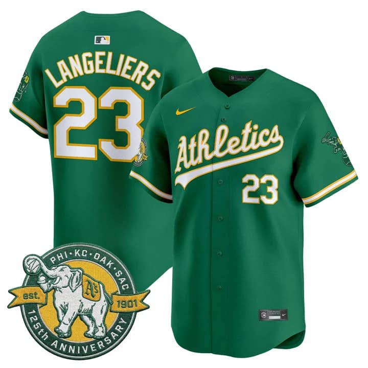 Men's Oakland Athletics 125th Anniversary Patch Vapor Premier Limited Jersey - All Stitched Shea Langeliers   23