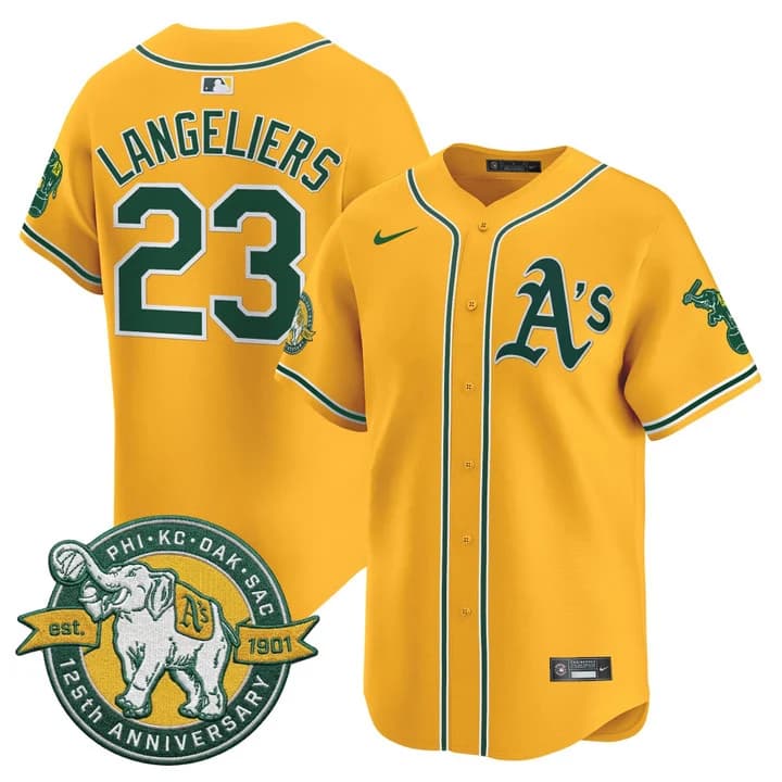 Men's Oakland Athletics 125th Anniversary Patch Vapor Premier Limited Jersey - All Stitched Shea Langeliers #23