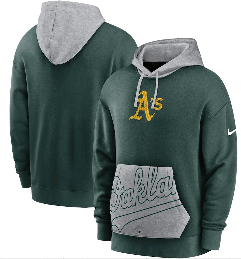 Men's Oakland Athletics Nike Green Gray Heritage Tri Blend Pullover Hoodie