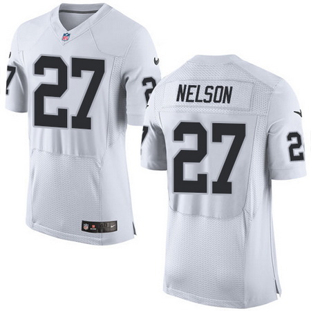 Men's Oakland Raiders #27 Reggie Nelson NEW Logo White Road Nike Elite Jerse