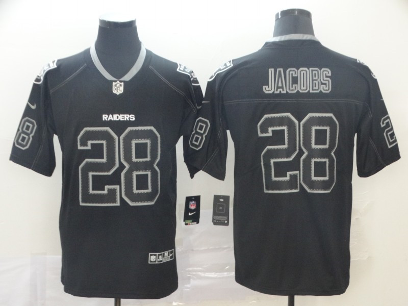 Men's Oakland Raiders #28 Josh Jacobs Nike Lights Out Black Color Rush Limited Jersey