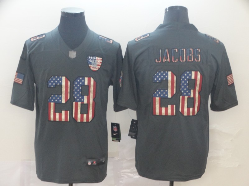 Men's Oakland Raiders #28 Josh Jacobs Nike USA Flag Retro Football Jersey