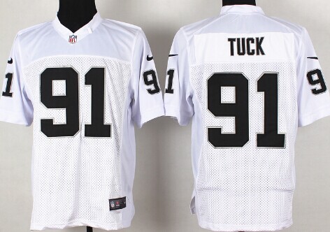 Men's Oakland Raiders #91 Justin Tuck White Nik Elite Jersey