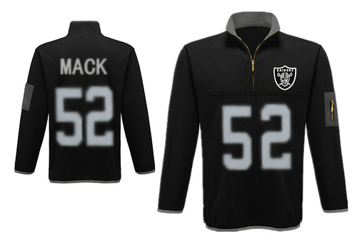 Men's Oakland Raiders 52 Mack Antigua Charcoal Fortune Sweater Knit Microfleece Quarter-Zip Pullover Black Jacket