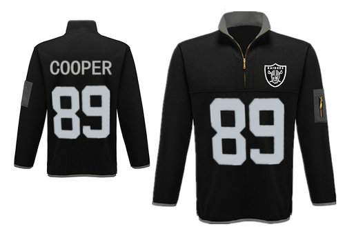 Men's Oakland Raiders 89 Cooper Antigua Charcoal Fortune Sweater Knit Microfleece Quarter-Zip Pullover Black Jacket