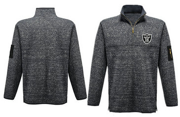 Men's Oakland Raiders Blank Antigua Charcoal Fortune Sweater Knit Microfleece Quarter-Zip Pullover Gray Jacket