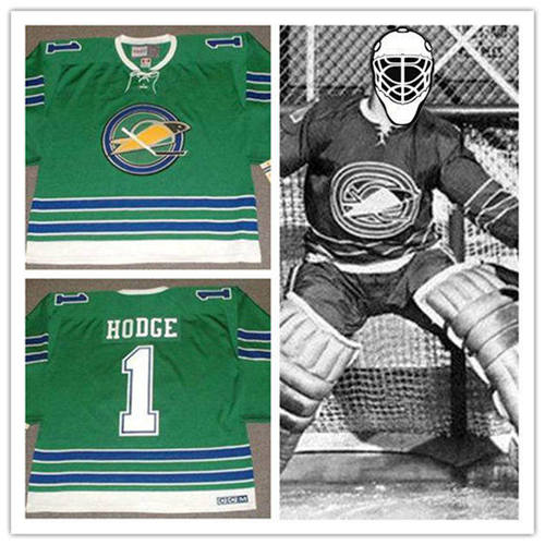 Men's Oakland Seals #1 CHARLIE HODGE 1967 CCM Vintage Throwback Home Green Stitched Jersey