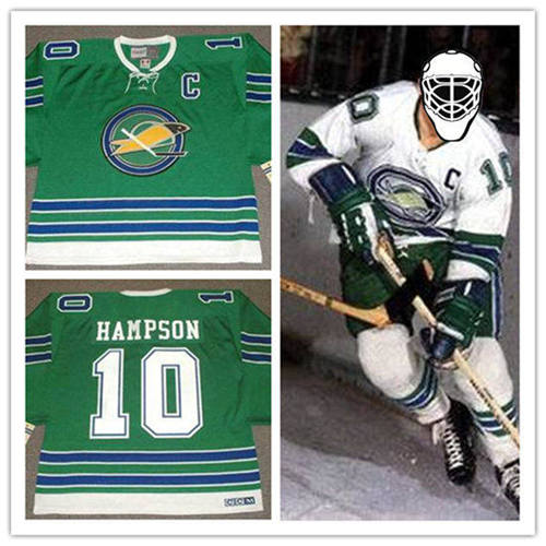Men's Oakland Seals #10 TED HAMPSON 1968 CCM Vintage Throwback Home Green Stitched Jersey