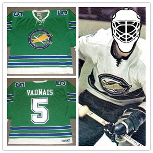 Men's Oakland Seals #5 carol vadnais1968 CCM Vintage Throwback Home Green Stitched Jersey