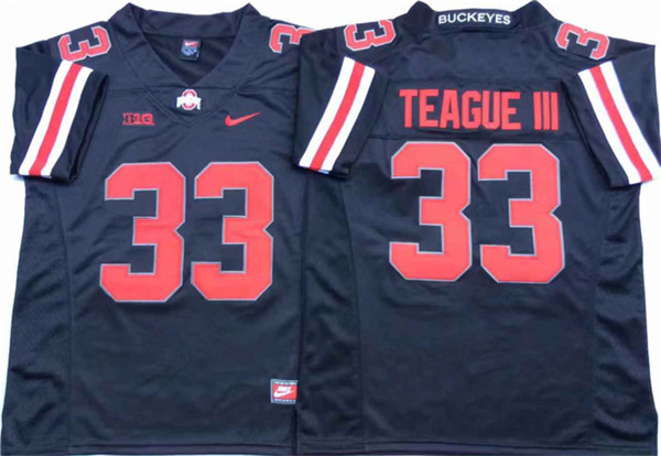 Men's Ohio State Buckeyes #33 Master Teague III Blackout Football Jersey
