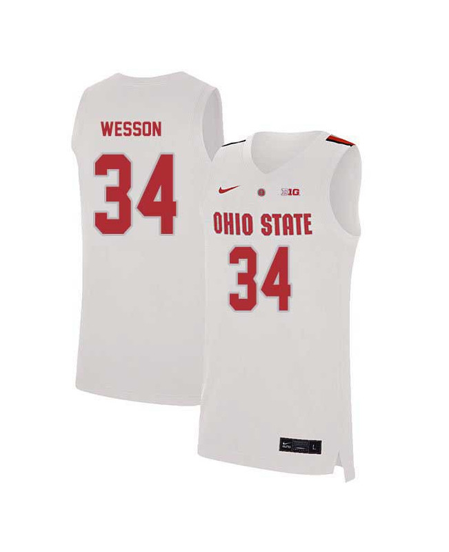 Men's Ohio State Buckeyes #34 Kaleb Wesson Nike White 2020 College Basketball Jersey