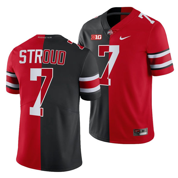 Men's Ohio State Buckeyes #7 C.J. Stroud Nike Black Scarlet Split Edition Football Jersey