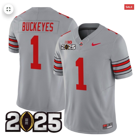 Men's Ohio State Buckeyes 'Heritage Stripe' 2025 CFP Final Patch Vapor Limited Jersey - All Stitched  Gray #1 Buckeyes