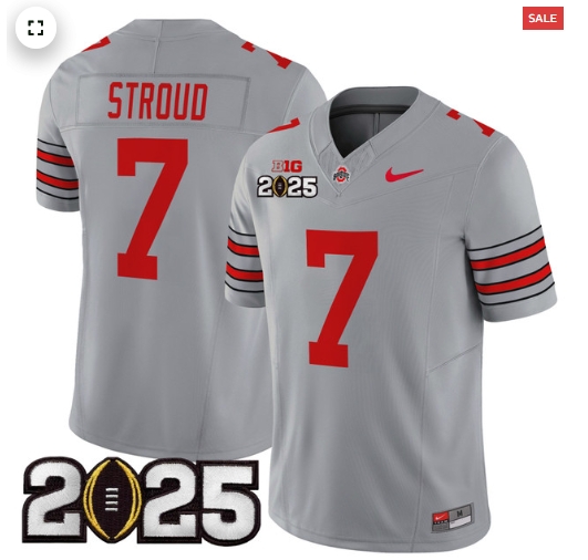 Men's Ohio State Buckeyes 'Heritage Stripe' 2025 CFP Final Patch Vapor Limited Jersey - All Stitched  Gray C J Stroud