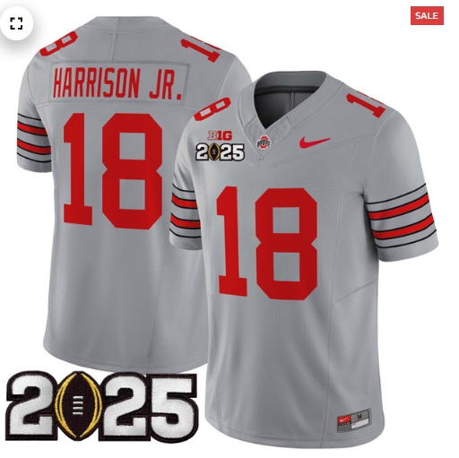 Men's Ohio State Buckeyes 'Heritage Stripe' 2025 CFP Final Patch Vapor Limited Jersey - All Stitched  Gray Marvin Harrison Jr.