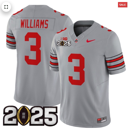 Men's Ohio State Buckeyes 'Heritage Stripe' 2025 CFP Final Patch Vapor Limited Jersey - All Stitched  Gray Miyan Williams 3