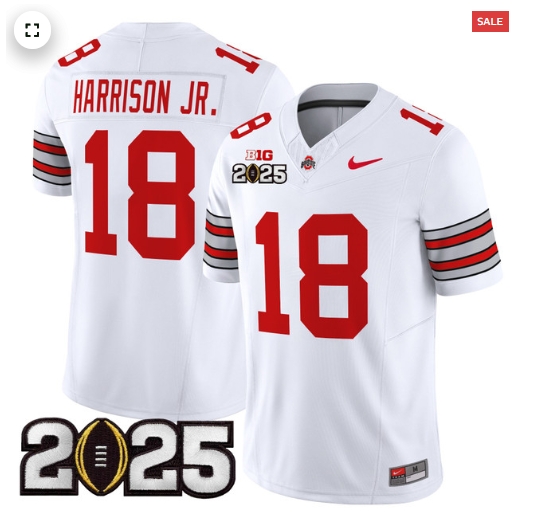 Men's Ohio State Buckeyes 'Heritage Stripe' 2025 CFP Final Patch Vapor Limited Jersey - All Stitched  White Marvin Harrison Jr.