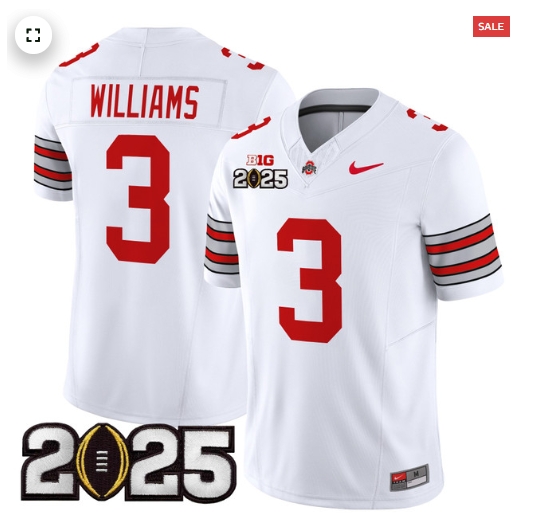 Men's Ohio State Buckeyes 'Heritage Stripe' 2025 CFP Final Patch Vapor Limited Jersey - All Stitched  White Miyan Williams