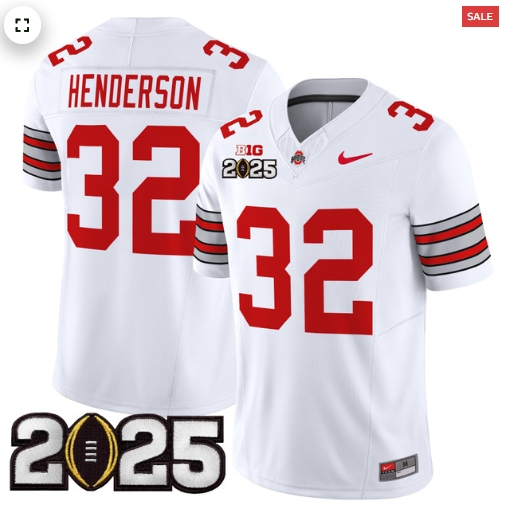 Men's Ohio State Buckeyes 'Heritage Stripe' 2025 CFP Final Patch Vapor Limited Jersey - All Stitched  White Treveyon Henderson
