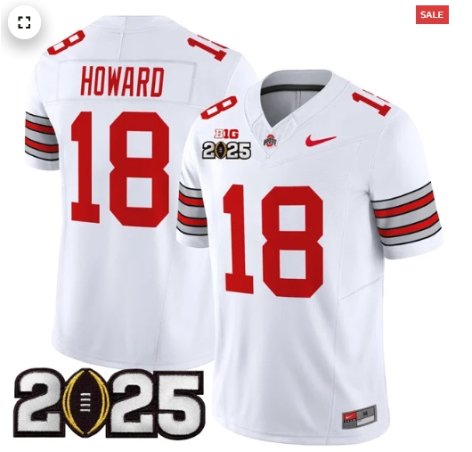 Men's Ohio State Buckeyes 'Heritage Stripe' 2025 CFP Final Patch Vapor Limited Jersey - All Stitched  White Will Howard