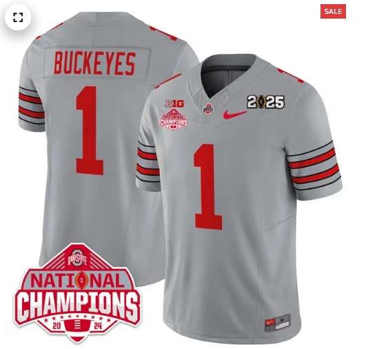 Men's Ohio State Buckeyes 'Heritage Stripe' 2025 CFP Patch - National Champions Jersey - All  GRAY #1 Buckeyes