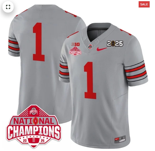 Men's Ohio State Buckeyes 'Heritage Stripe' 2025 CFP Patch - National Champions Jersey - All  GRAY #1 Team