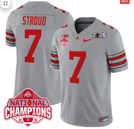 Men's Ohio State Buckeyes 'Heritage Stripe' 2025 CFP Patch - National Champions Jersey - All  GRAY C J Stroud - 7