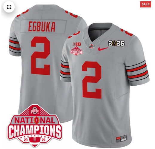 Men's Ohio State Buckeyes 'Heritage Stripe' 2025 CFP Patch - National Champions Jersey - All  GRAY Emeka Egbuka - 2