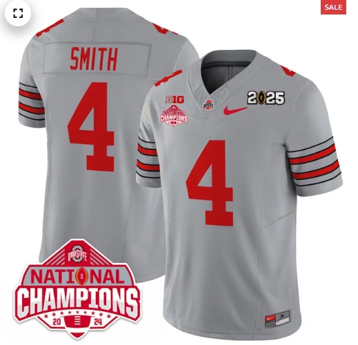 Men's Ohio State Buckeyes 'Heritage Stripe' 2025 CFP Patch - National Champions Jersey - All  GRAY Jeremiah Smith - 4