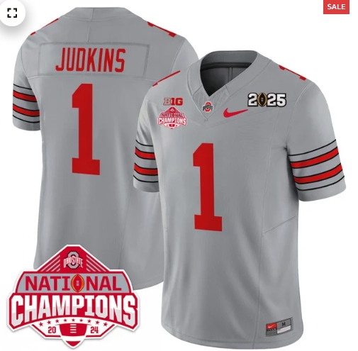 Men's Ohio State Buckeyes 'Heritage Stripe' 2025 CFP Patch - National Champions Jersey - All  GRAY Quinshon Judkins - 1