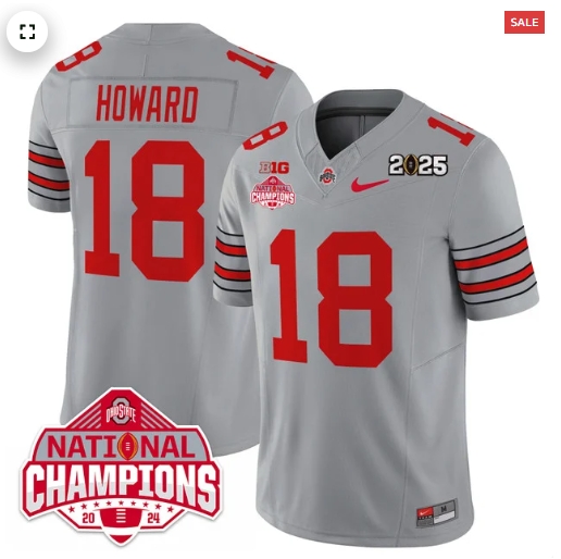 Men's Ohio State Buckeyes 'Heritage Stripe' 2025 CFP Patch - National Champions Jersey - All  GRAY Will Howard - 18