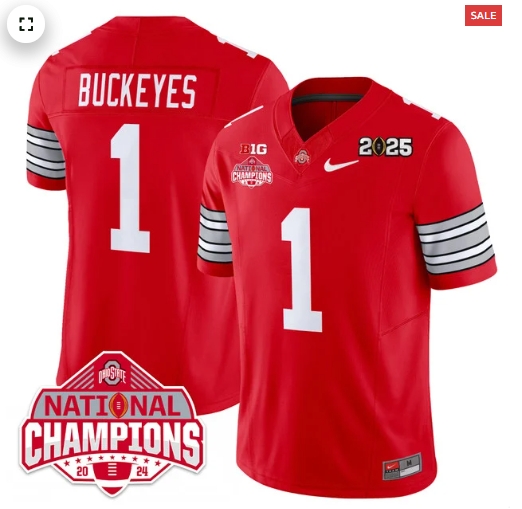 Men's Ohio State Buckeyes 'Heritage Stripe' 2025 CFP Patch - National Champions Jersey - All Stitched #1 Buckeyes