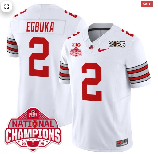 Men's Ohio State Buckeyes 'Heritage Stripe' 2025 CFP Patch - National Champions Jersey - All Stitched Emeka Egbuka - 2