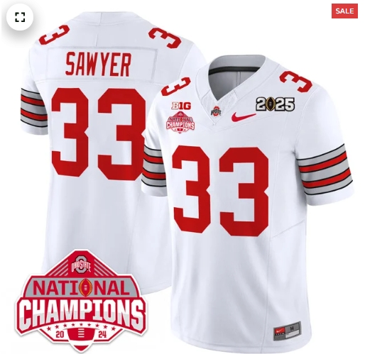 Men's Ohio State Buckeyes 'Heritage Stripe' 2025 CFP Patch - National Champions Jersey - All Stitched Jack Sawyer - 33