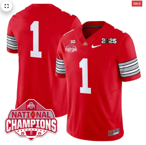 Men's Ohio State Buckeyes 'Heritage Stripe' 2025 CFP Patch - National Champions Jersey - All Stitched RED #1 Team