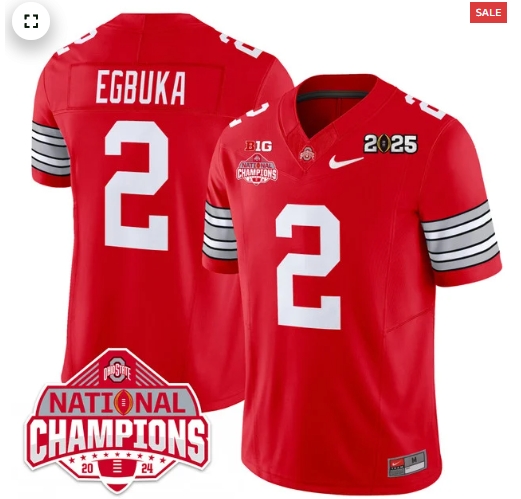 Men's Ohio State Buckeyes 'Heritage Stripe' 2025 CFP Patch - National Champions Jersey - All Stitched RED  Emeka Egbuka - 2