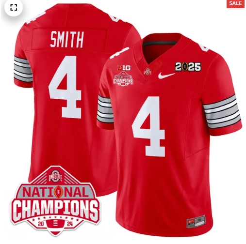 Men's Ohio State Buckeyes 'Heritage Stripe' 2025 CFP Patch - National Champions Jersey - All Stitched RED  Jeremiah Smith - 4