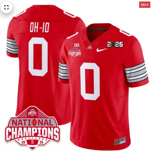 Men's Ohio State Buckeyes 'Heritage Stripe' 2025 CFP Patch - National Champions Jersey - All Stitched RED  OH-IO - 0