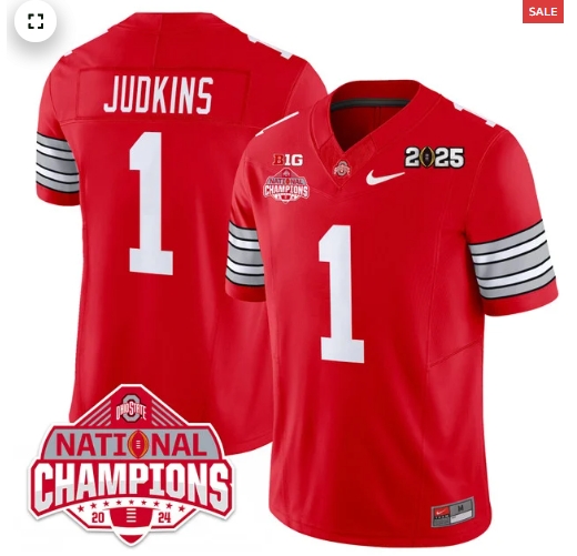 Men's Ohio State Buckeyes 'Heritage Stripe' 2025 CFP Patch - National Champions Jersey - All Stitched RED  Quinshon Judkins - 1