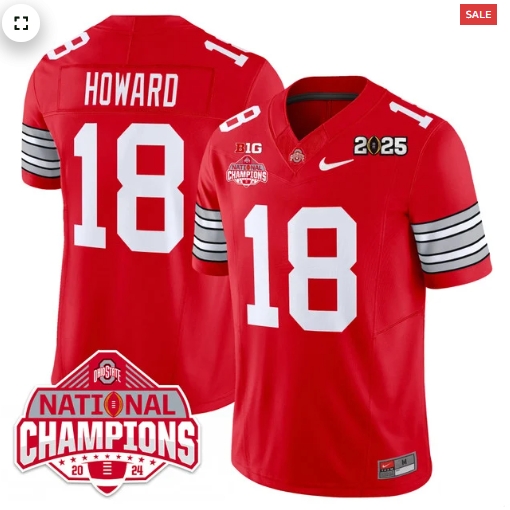 Men's Ohio State Buckeyes 'Heritage Stripe' 2025 CFP Patch - National Champions Jersey - All Stitched RED  Will Howard - 18