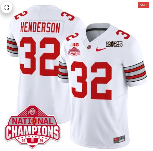 Men's Ohio State Buckeyes 'Heritage Stripe' 2025 CFP Patch - National Champions Jersey - All Stitched Treveyon Henderson - 32