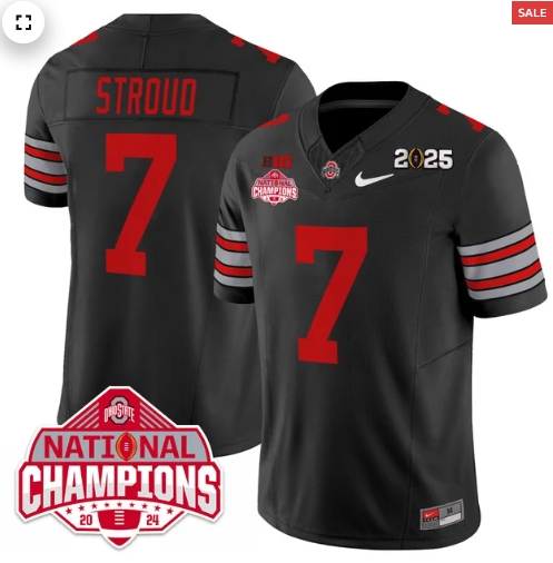 Men's Ohio State Buckeyes 'Heritage Stripe' 2025 CFP Patch - National Champions Jersey - All Stitched black   C J Stroud - 7