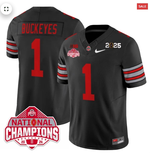 Men's Ohio State Buckeyes 'Heritage Stripe' 2025 CFP Patch - National Champions Jersey - All Stitched black #1 Buckeyes