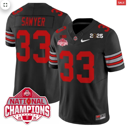 Men's Ohio State Buckeyes 'Heritage Stripe' 2025 CFP Patch - National Champions Jersey - All Stitched black  Jack Sawyer - 33