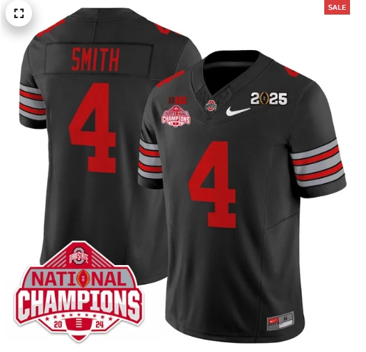 Men's Ohio State Buckeyes 'Heritage Stripe' 2025 CFP Patch - National Champions Jersey - All Stitched black  Jeremiah Smith - 4