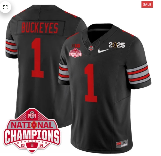 Men's Ohio State Buckeyes 'Heritage Stripe' 2025 CFP Patch - National Champions Jersey - All Stitched black  Quinshon Judkins  1