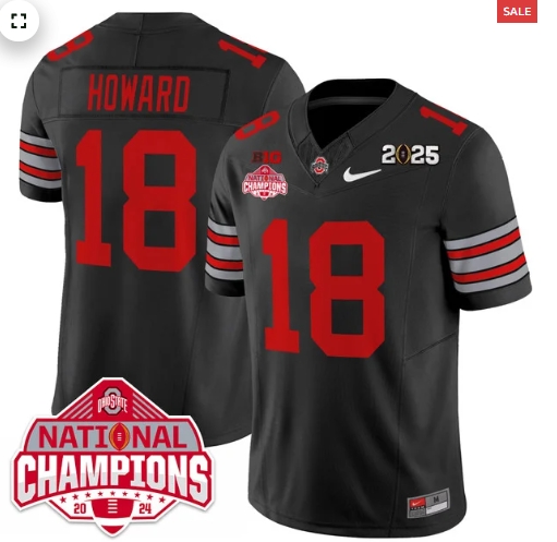 Men's Ohio State Buckeyes 'Heritage Stripe' 2025 CFP Patch - National Champions Jersey - All Stitched black  Will Howard  #18